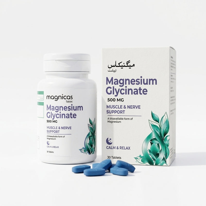 Magnicas Magnesium Glycinate 500 mg Tablets – Muscle & Nerve Support | 30 Tablets
